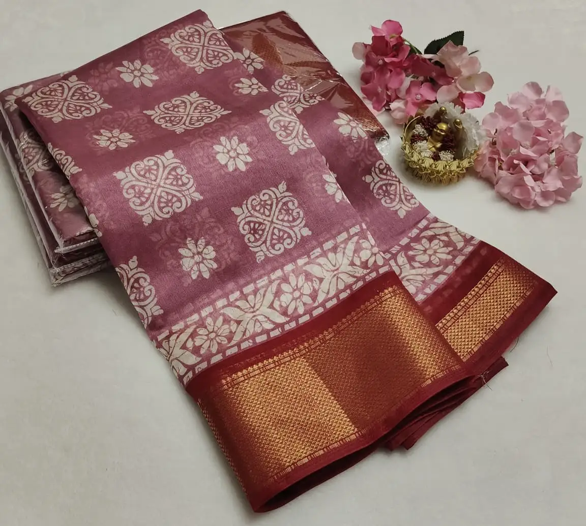 Dola Jaal Floral Brocade Border Cotton Saree
